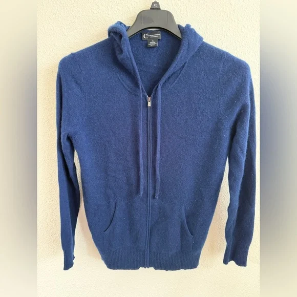 C by Bloomingdale's Cashmere Navy Zip-Up Sweater - XL - Picture 1 of 4